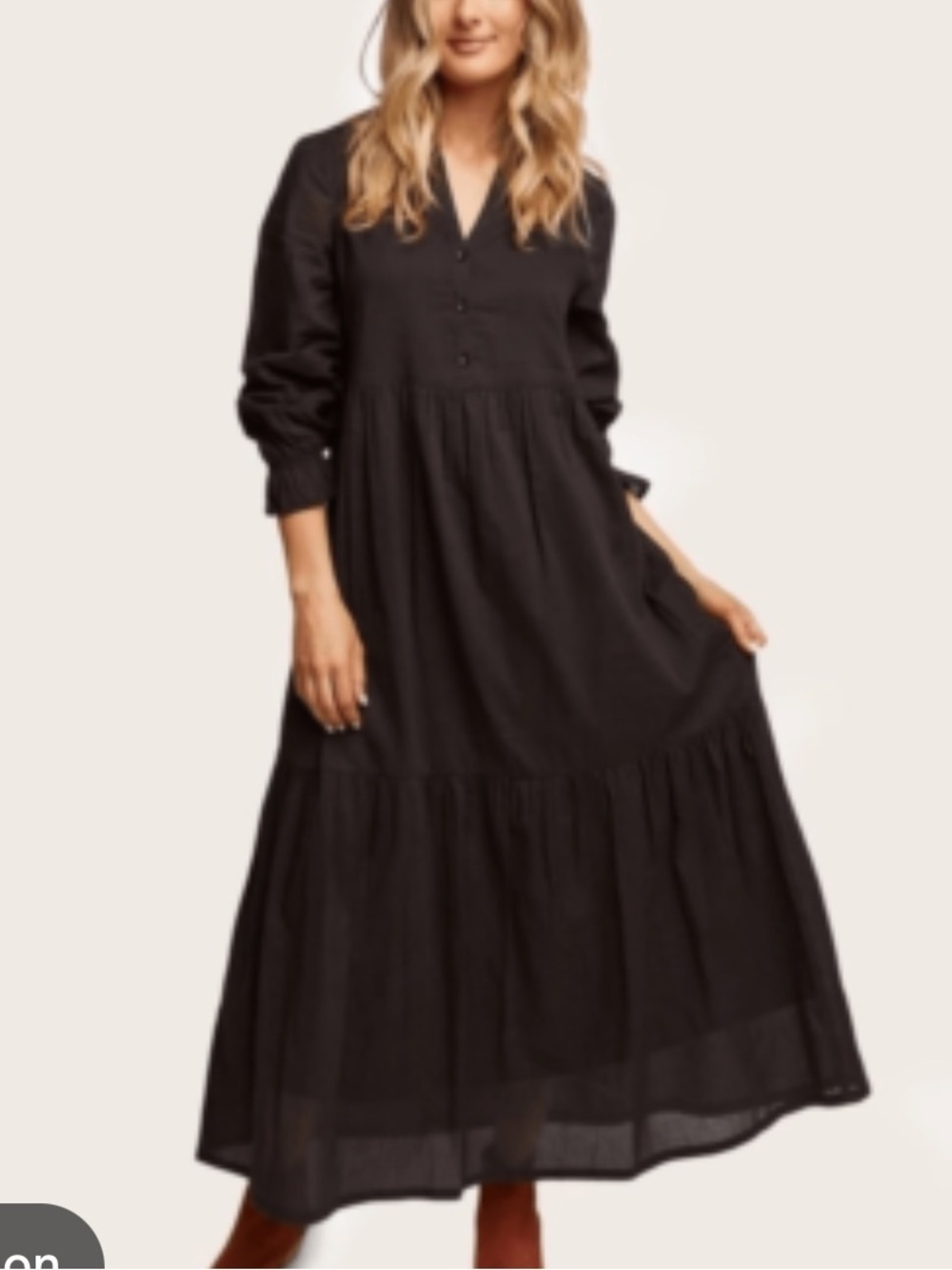 Able Black Long-Sleeve Tiered Maxi Dress
